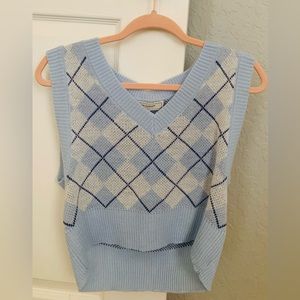 Cropped Sweater Shirt - Blue&White - Size Small